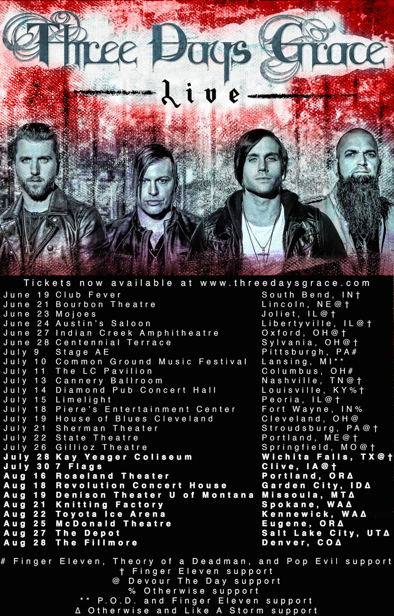 THREE DAYS GRACE ANNOUNCE ADDITIONAL SUMMER U.S. SHOWS